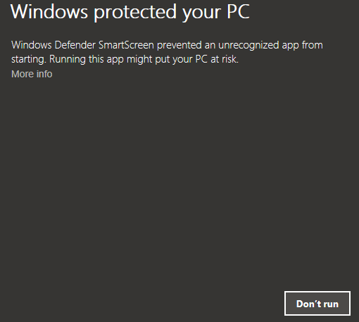Windows Defender SmartScreen prevented an unrecognized app error